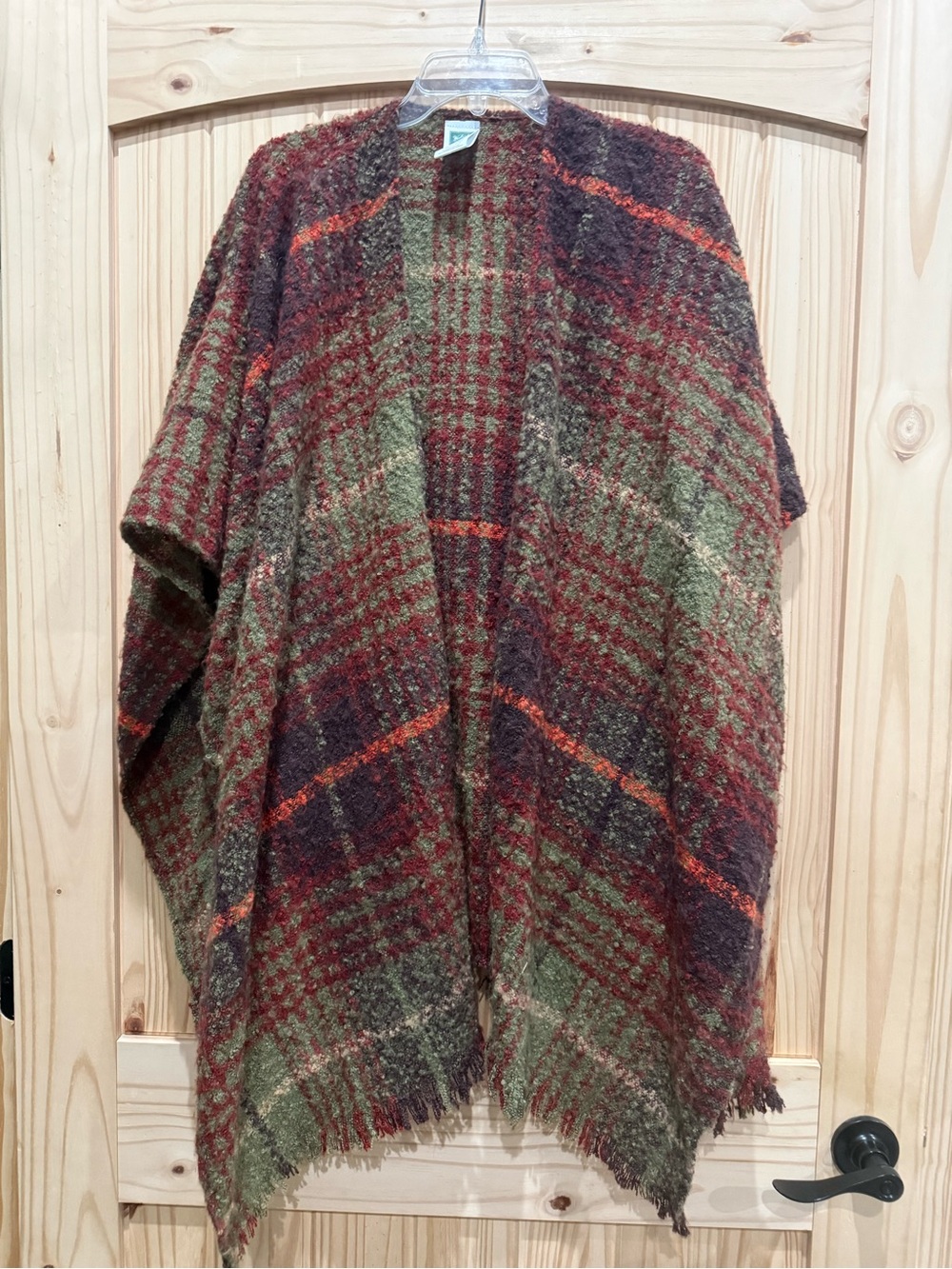 Women's Cozy Plaid Knit Shawl in Olive, Burgundy & Rust